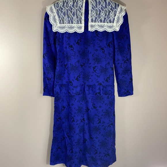 Vintage Gunne Sax Pleated Front Dress Royal Blue Size 6 - Picture 5 of 8